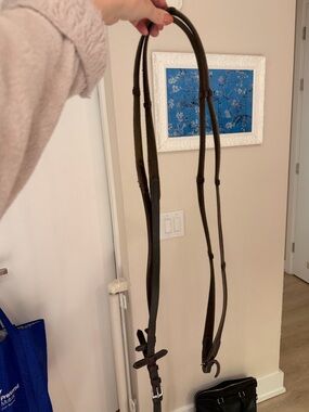Brown leather horse riding bridle reins